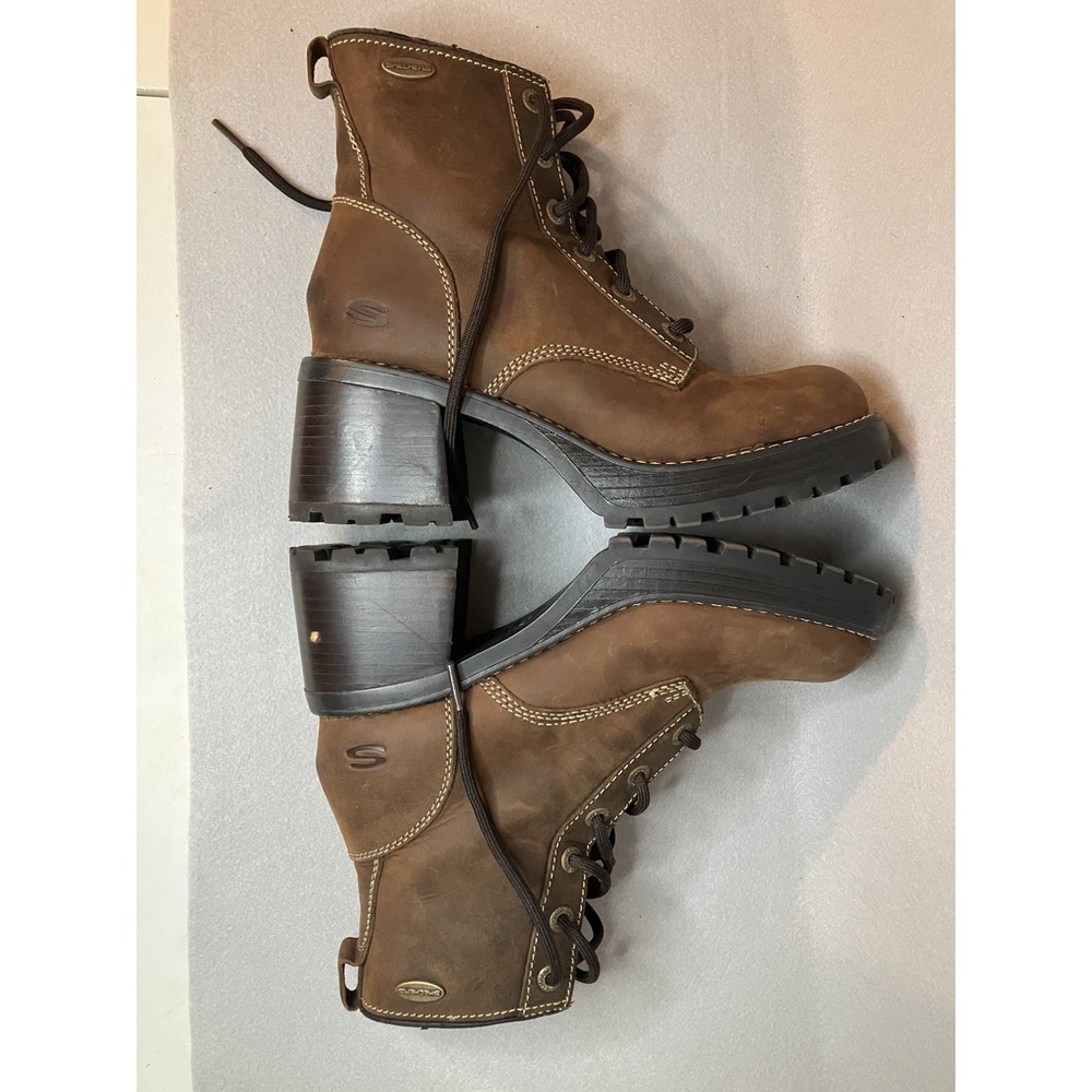 Vintage Y2K 90s Skechers 1253 Brown Leather Chunky Heel Boots Size 9 Bratz
